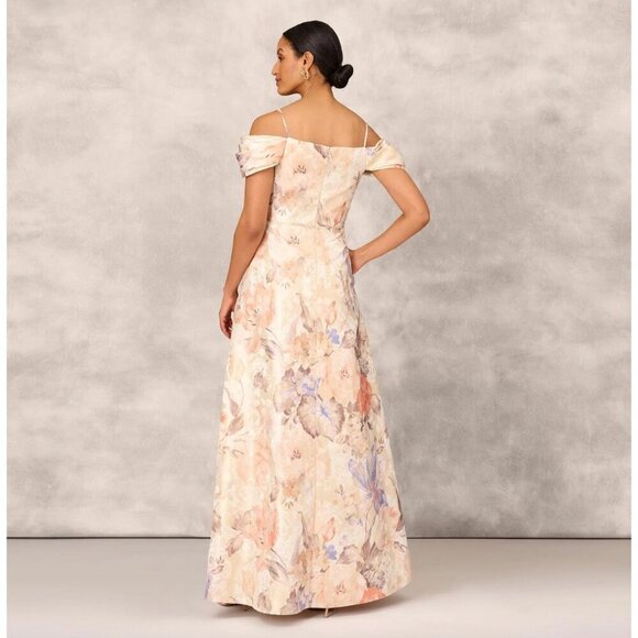 Aidan Mattox Floral Jacquard Off Shoulder Gown Ivory Womens Size 6 - Picture 2 of 11